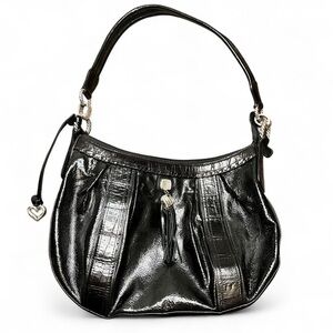 Brighton Black Shoulder Bag with Glossy Finish and Silver Hardware